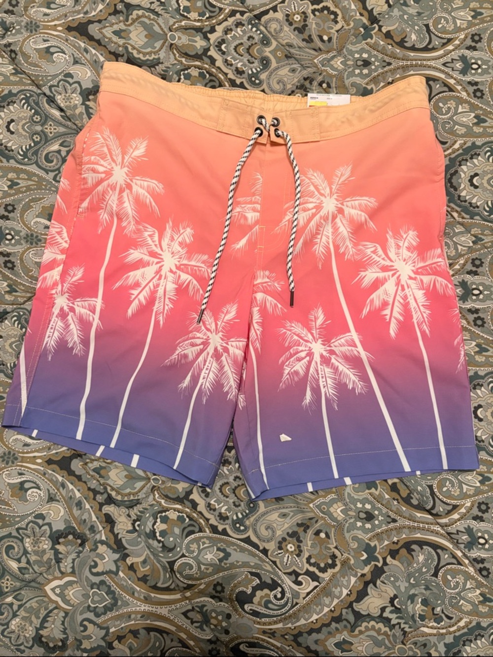 Sonoma Coral to Purple Gradient Palm-Print Swim Shorts